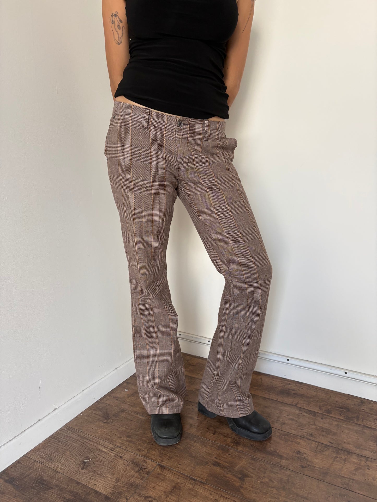 Low rise plaid tailored pants