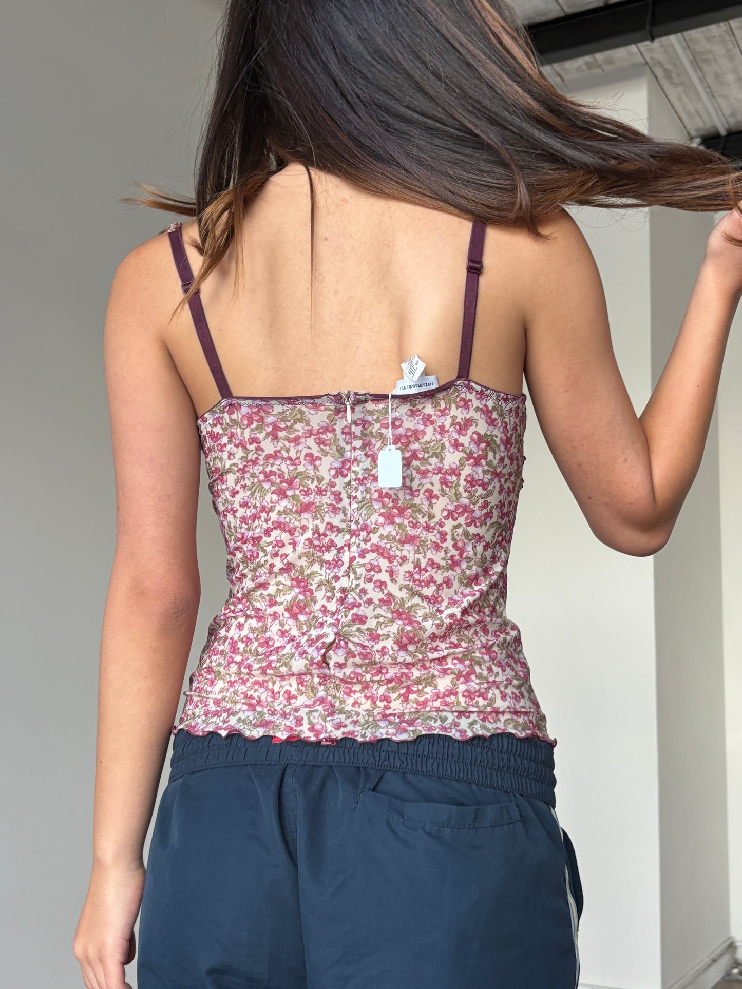 Floral mesh top with built in cups