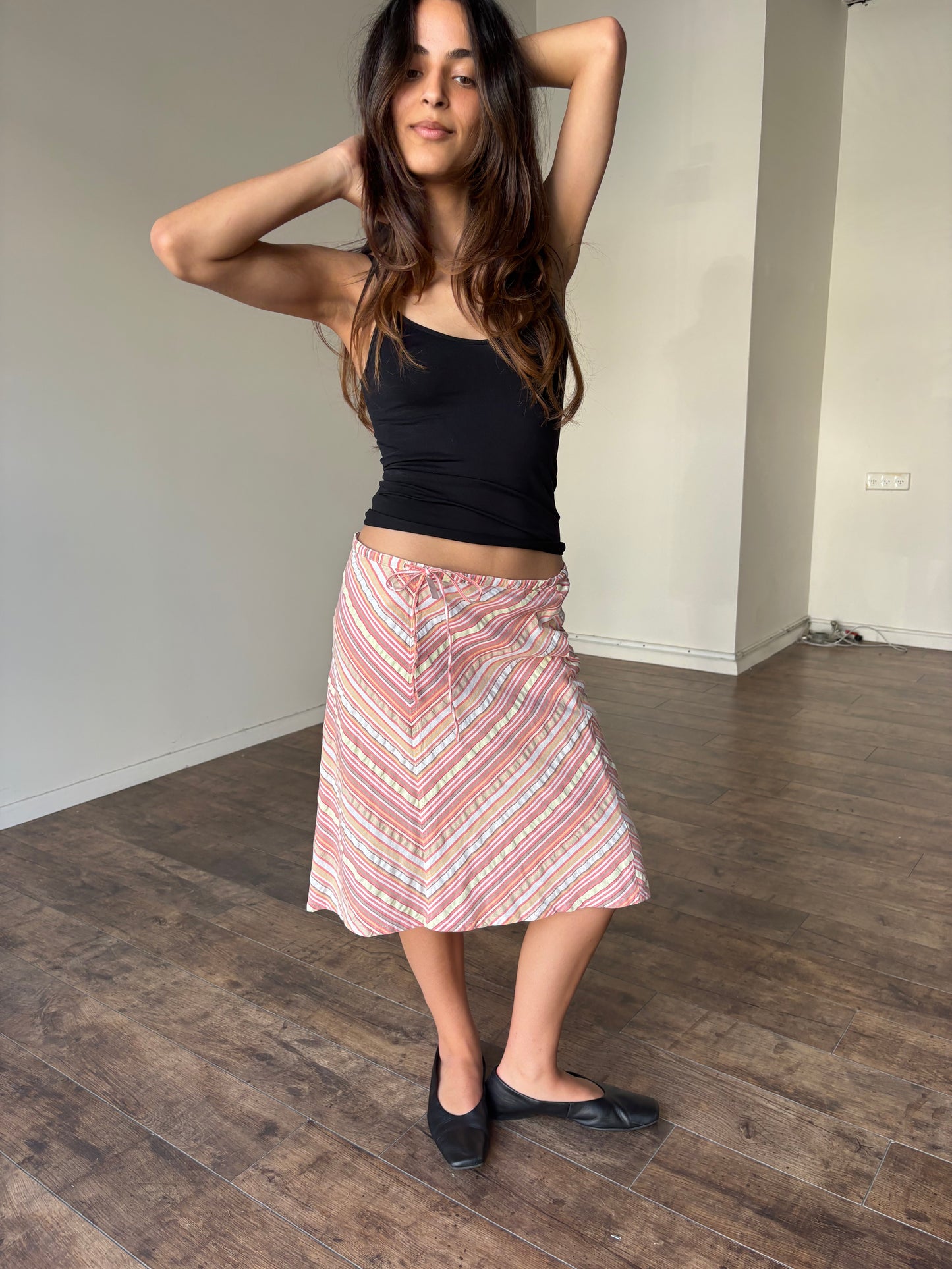 Striped midi skirt