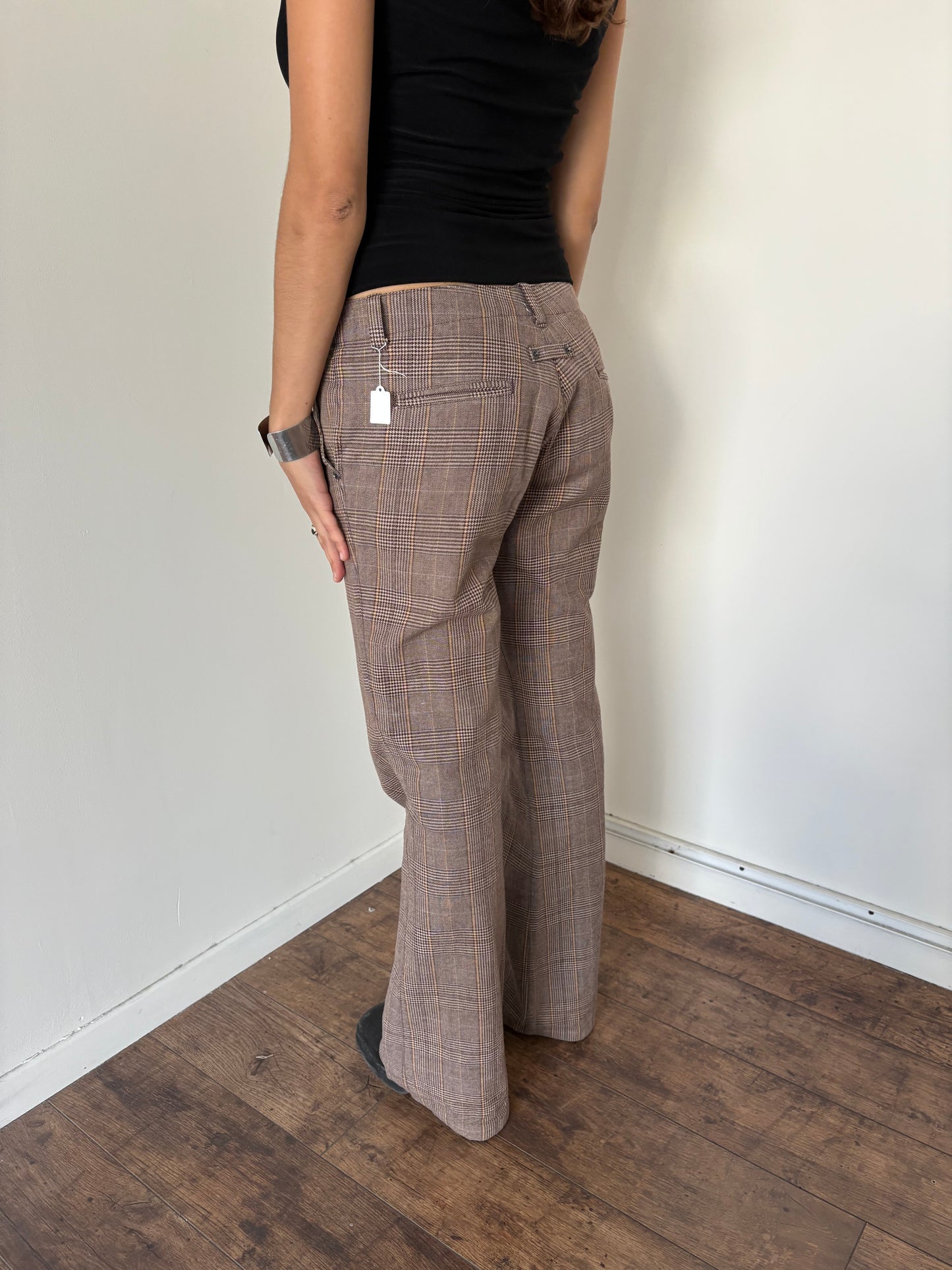 Low rise plaid tailored pants
