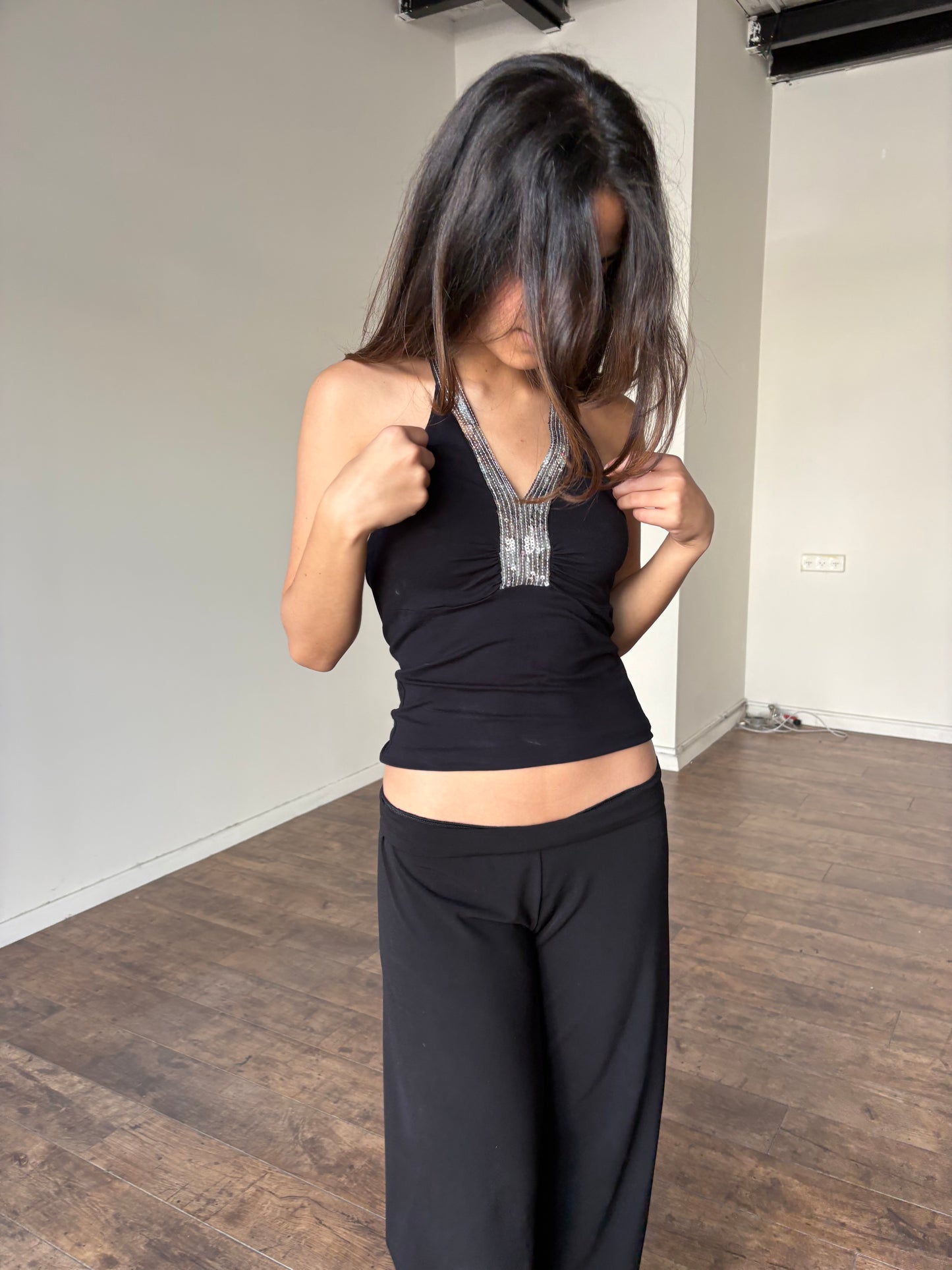Sequins black halter top