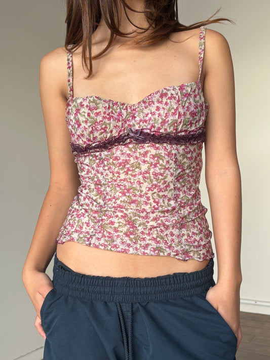 Floral mesh top with built in cups