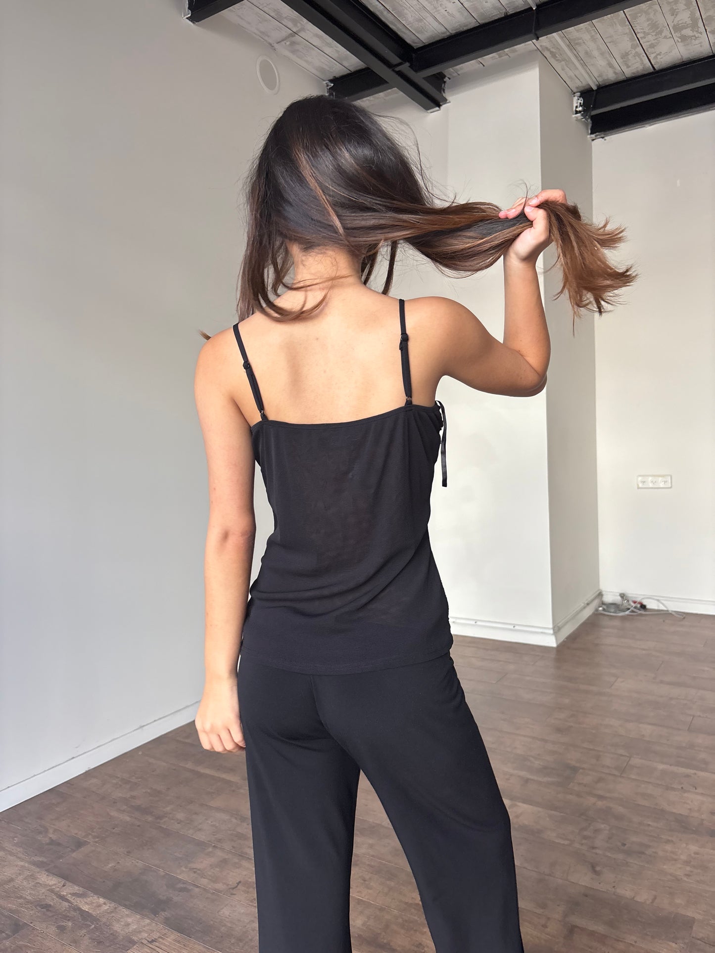 Tie up beaded black top￼