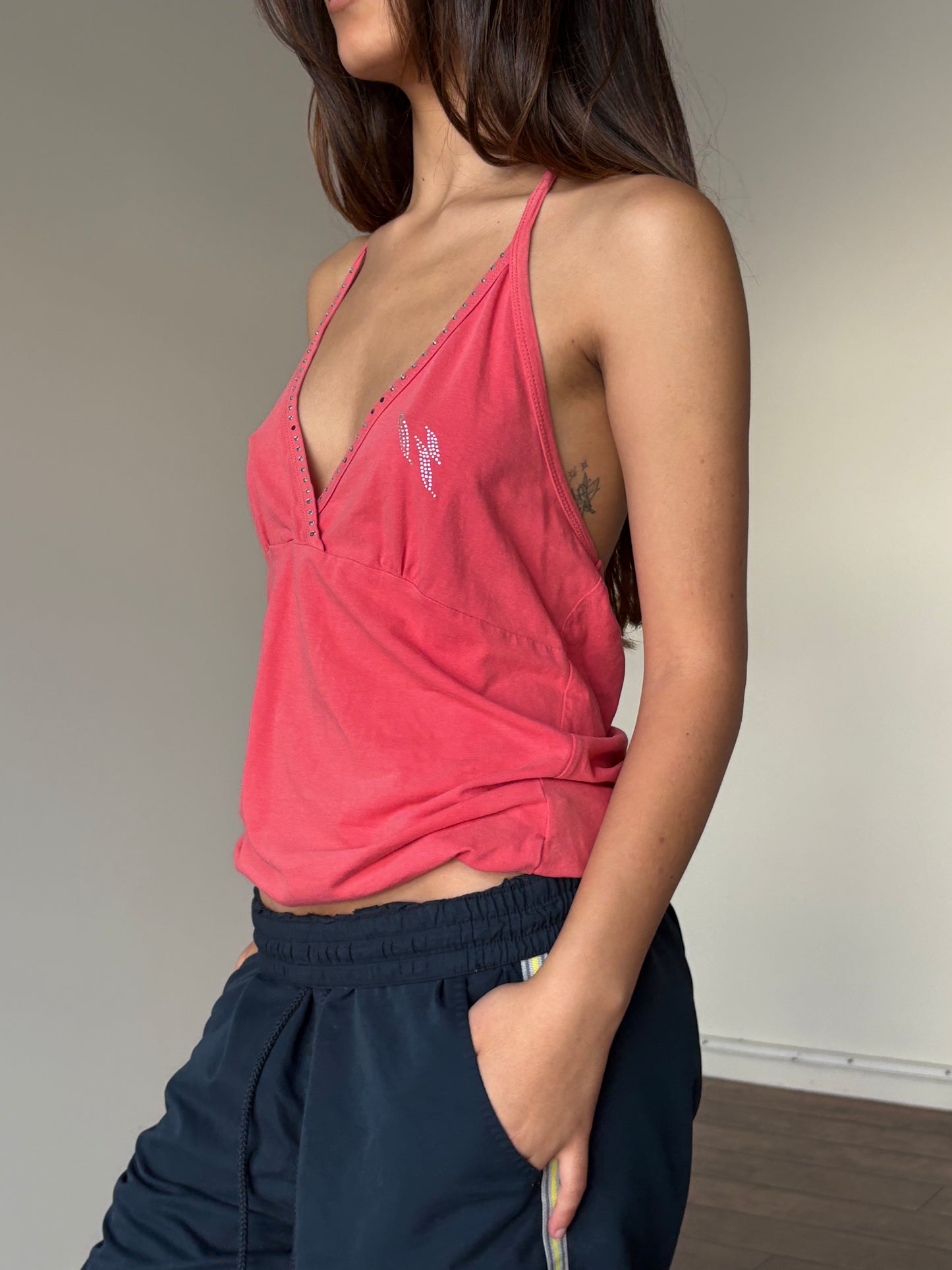 Pink detailed halter top