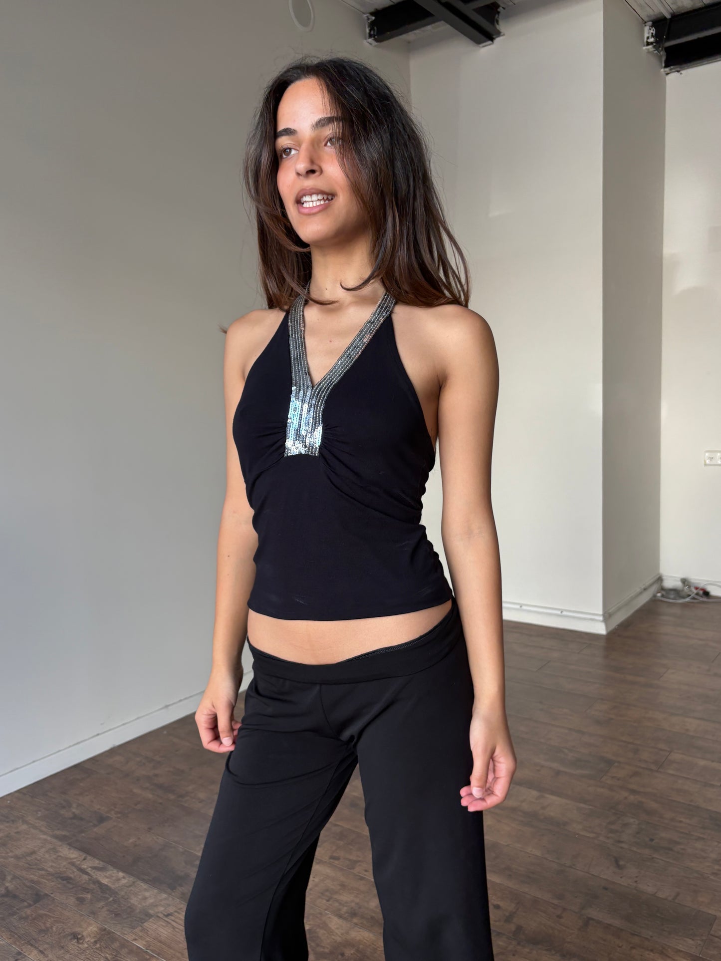 Sequins black halter top