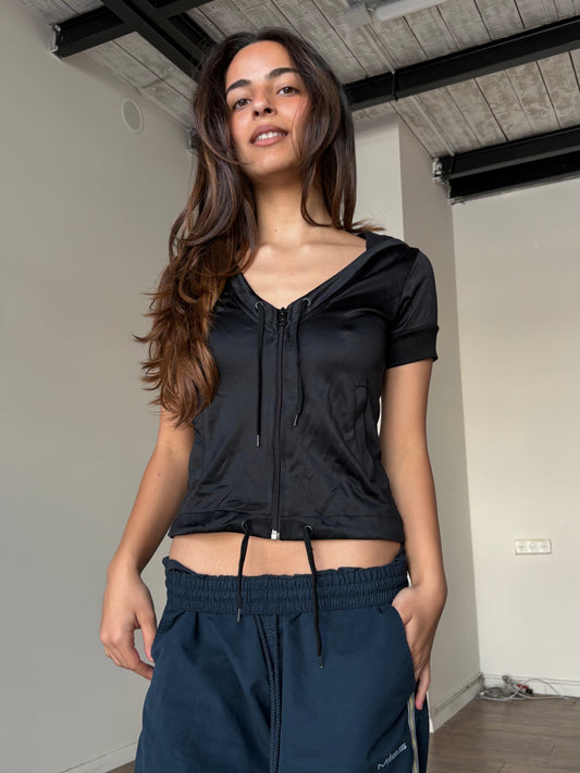 Black short sleeve zip up