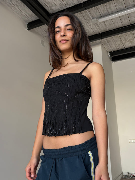 Black beaded evening corset top