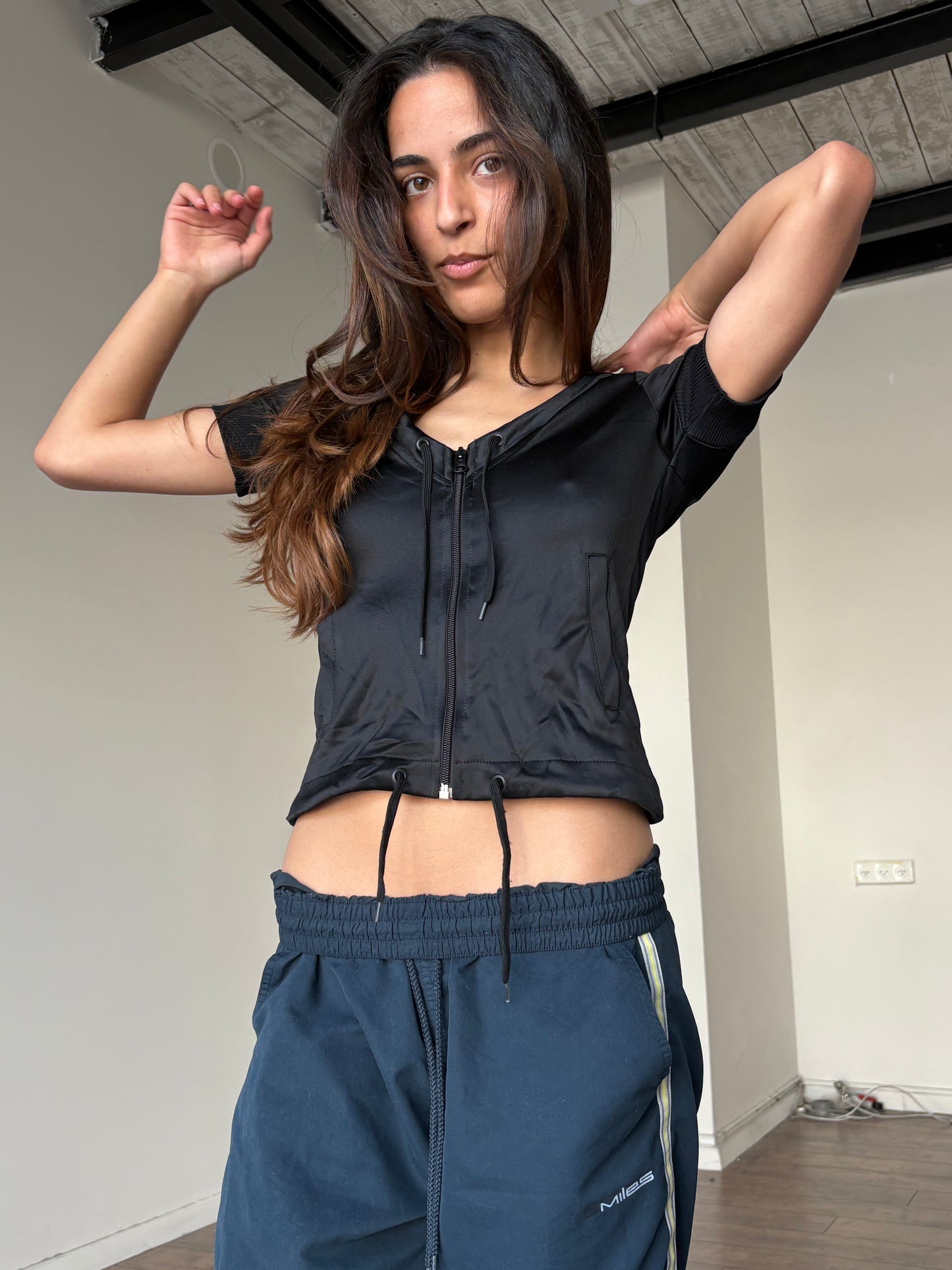Black short sleeve zip up