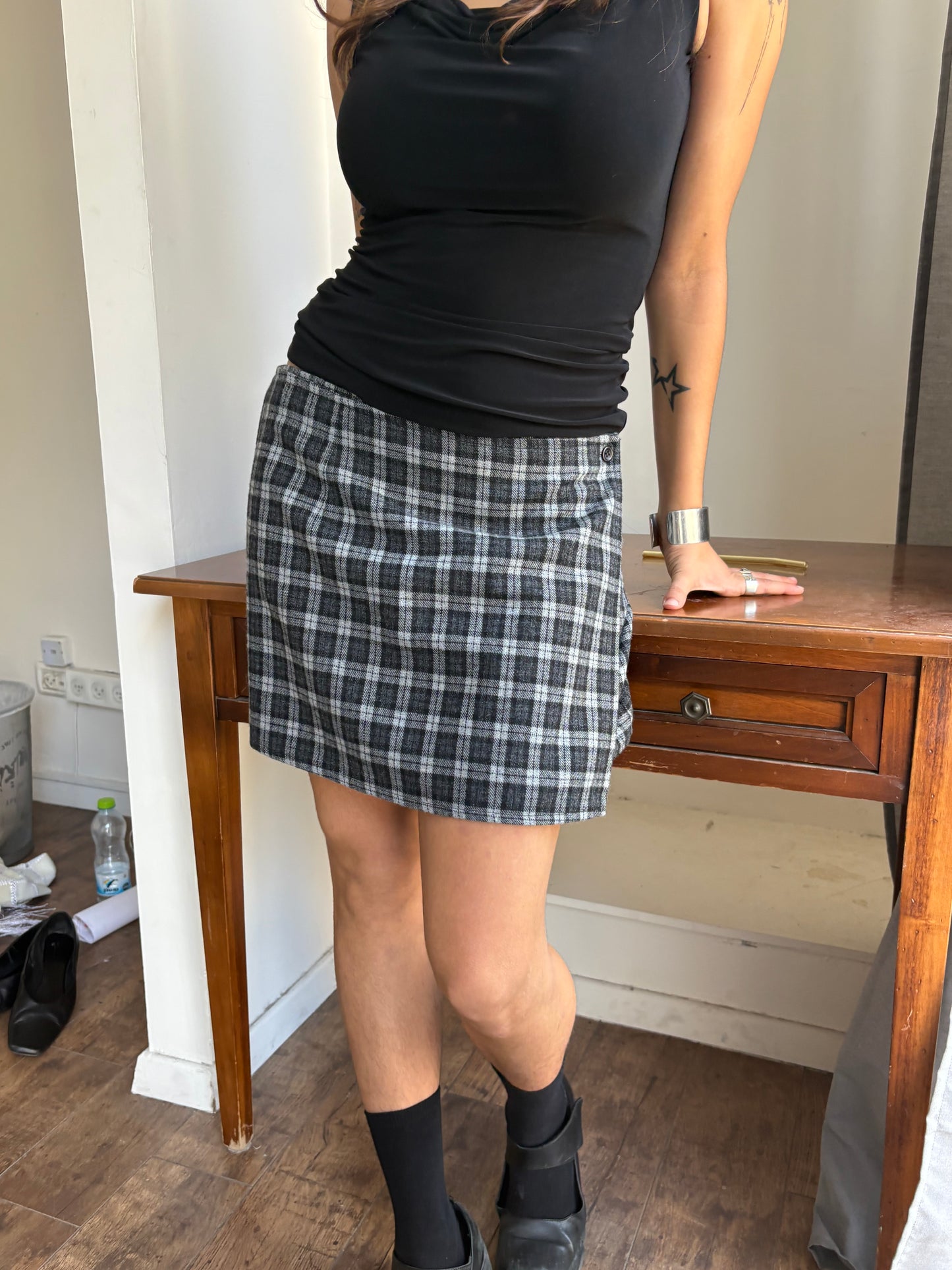Wrap plaid skirt