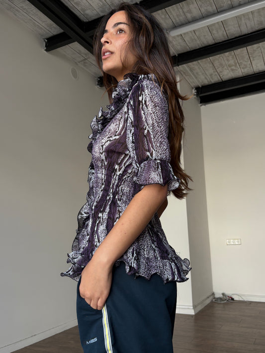 Ruffled purple button up top