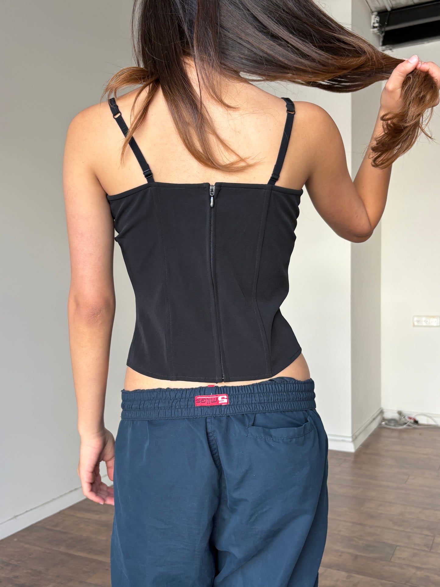 Black beaded evening corset top