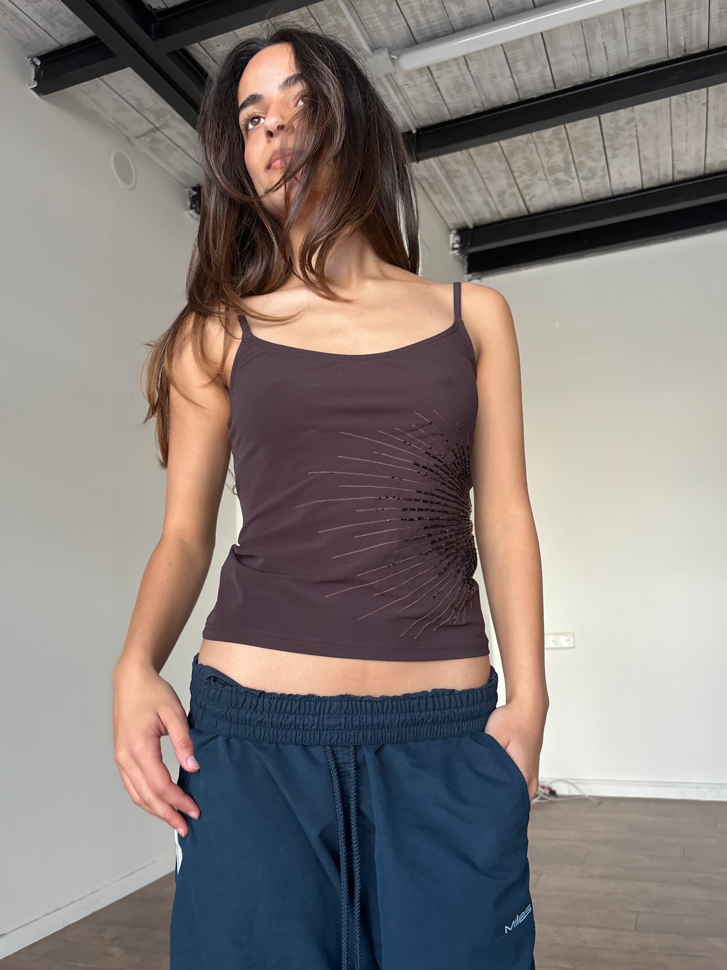 Beaded brown tank top
